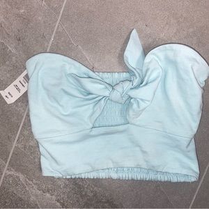 Aritzia Wilfred Daveney Tie Front Mint Blue XXS Strapless Cropped Top